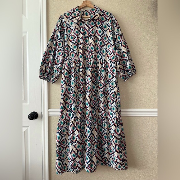 Anthropologie Maeve The Bettina Cotton Tiered Midi Shirt Dress Size XL - Picture 2 of 12